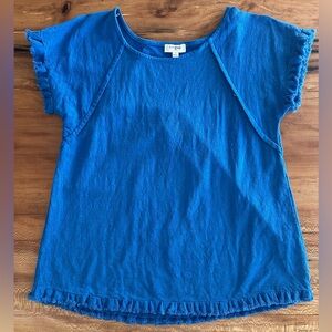 Umgee Pintuck High-Low Frayed Hem Linen Tunic